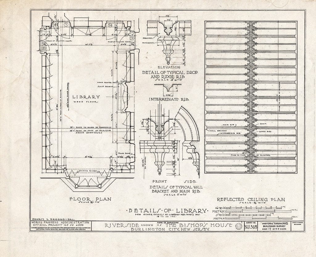Historic Pictoric : Blueprint HABS NJ,3-BURL,3- (Sheet 17 of 44) - Riverside, West Delaware Street, Burlington, Burlington County, NJ