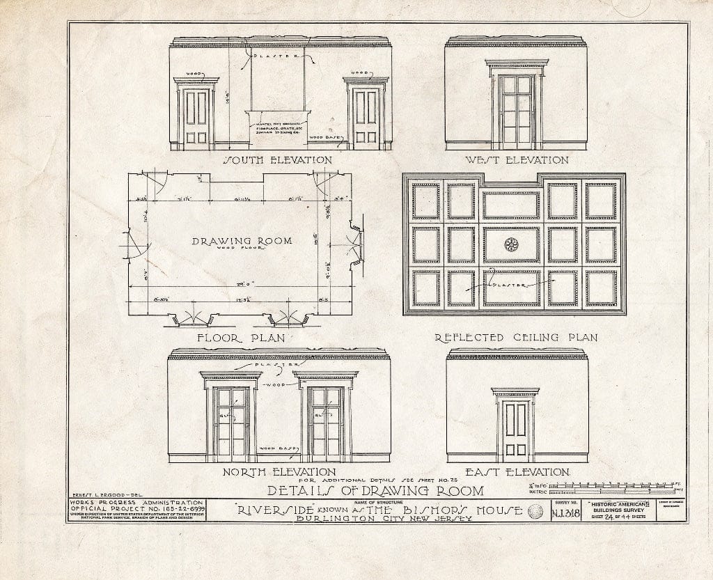 Historic Pictoric : Blueprint HABS NJ,3-BURL,3- (Sheet 24 of 44) - Riverside, West Delaware Street, Burlington, Burlington County, NJ