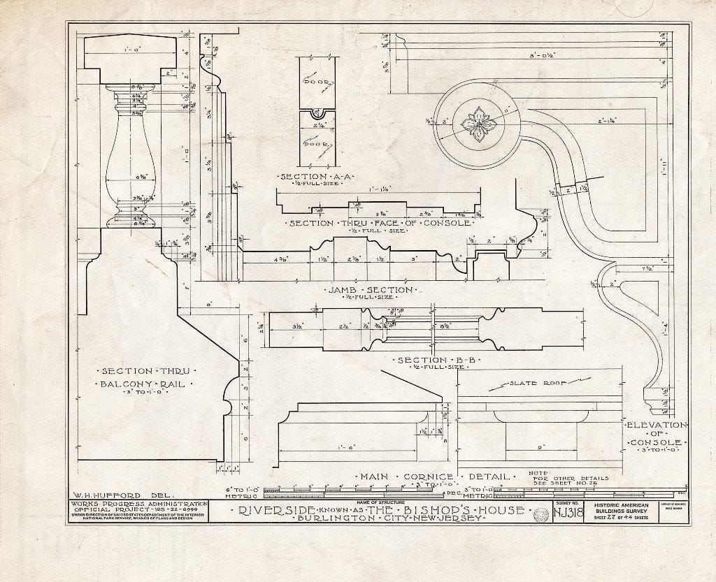 Historic Pictoric : Blueprint HABS NJ,3-BURL,3- (Sheet 27 of 44) - Riverside, West Delaware Street, Burlington, Burlington County, NJ