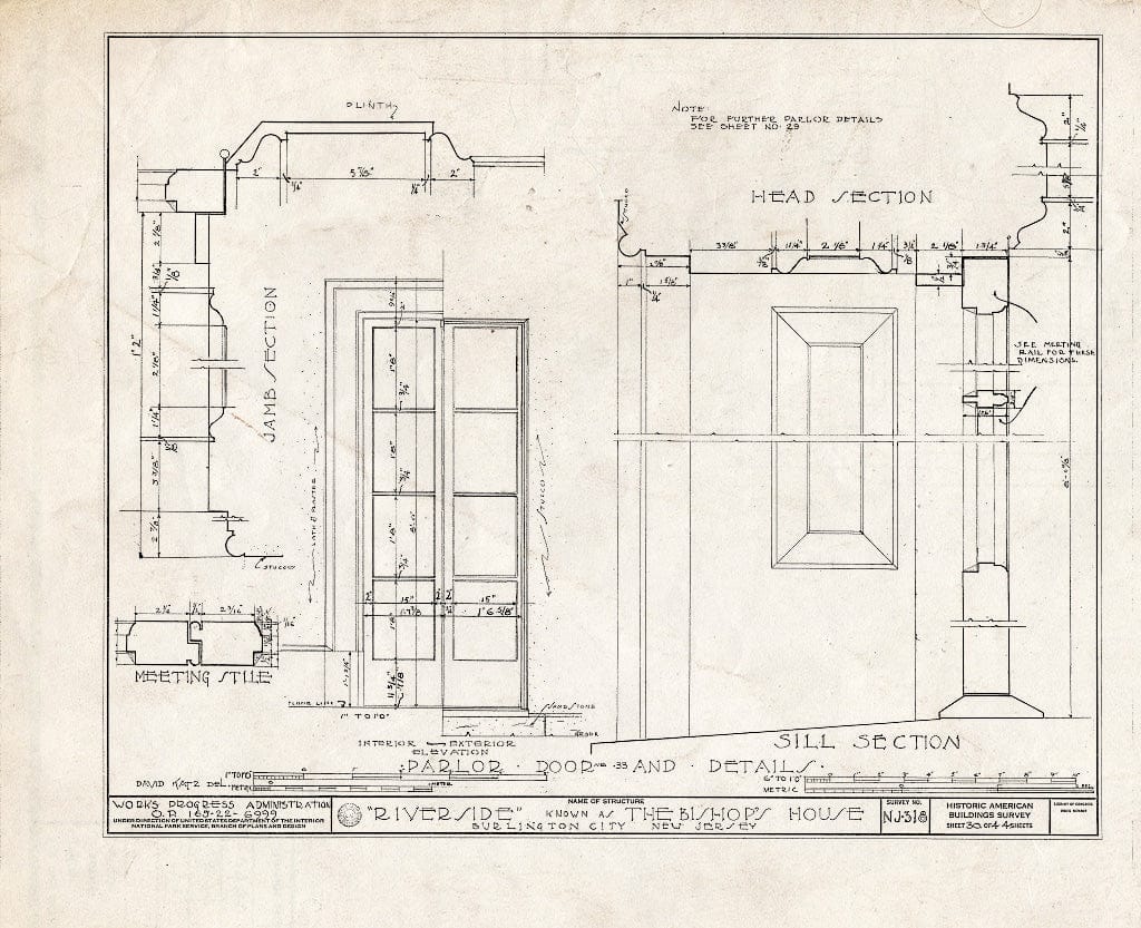 Historic Pictoric : Blueprint HABS NJ,3-BURL,3- (Sheet 30 of 44) - Riverside, West Delaware Street, Burlington, Burlington County, NJ