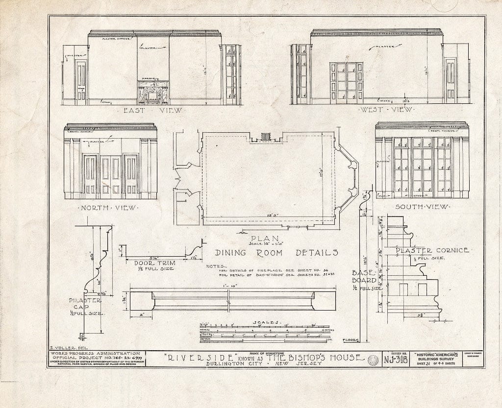 Historic Pictoric : Blueprint HABS NJ,3-BURL,3- (Sheet 31 of 44) - Riverside, West Delaware Street, Burlington, Burlington County, NJ