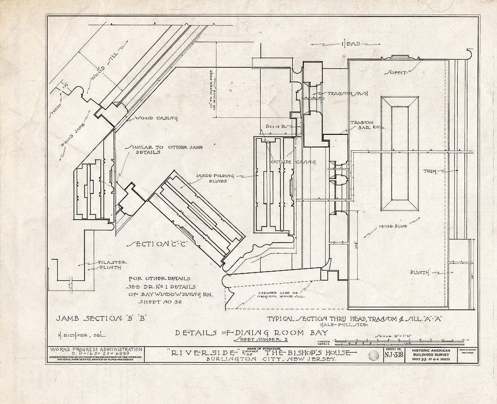 Historic Pictoric : Blueprint HABS NJ,3-BURL,3- (Sheet 33 of 44) - Riverside, West Delaware Street, Burlington, Burlington County, NJ