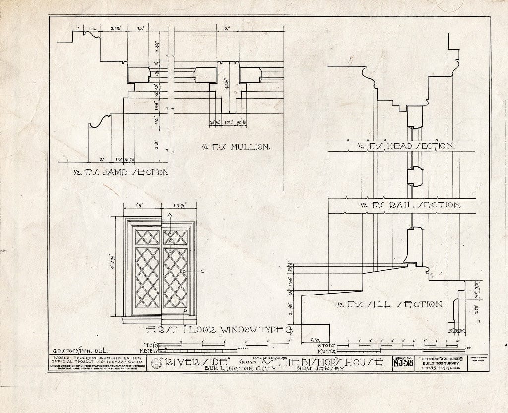 Historic Pictoric : Blueprint HABS NJ,3-BURL,3- (Sheet 35 of 44) - Riverside, West Delaware Street, Burlington, Burlington County, NJ