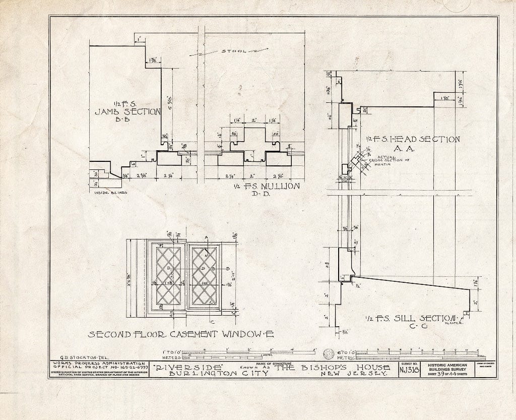 Historic Pictoric : Blueprint HABS NJ,3-BURL,3- (Sheet 39 of 44) - Riverside, West Delaware Street, Burlington, Burlington County, NJ