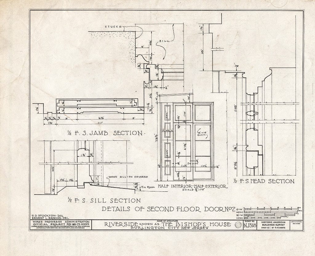 Historic Pictoric : Blueprint HABS NJ,3-BURL,3- (Sheet 41 of 44) - Riverside, West Delaware Street, Burlington, Burlington County, NJ