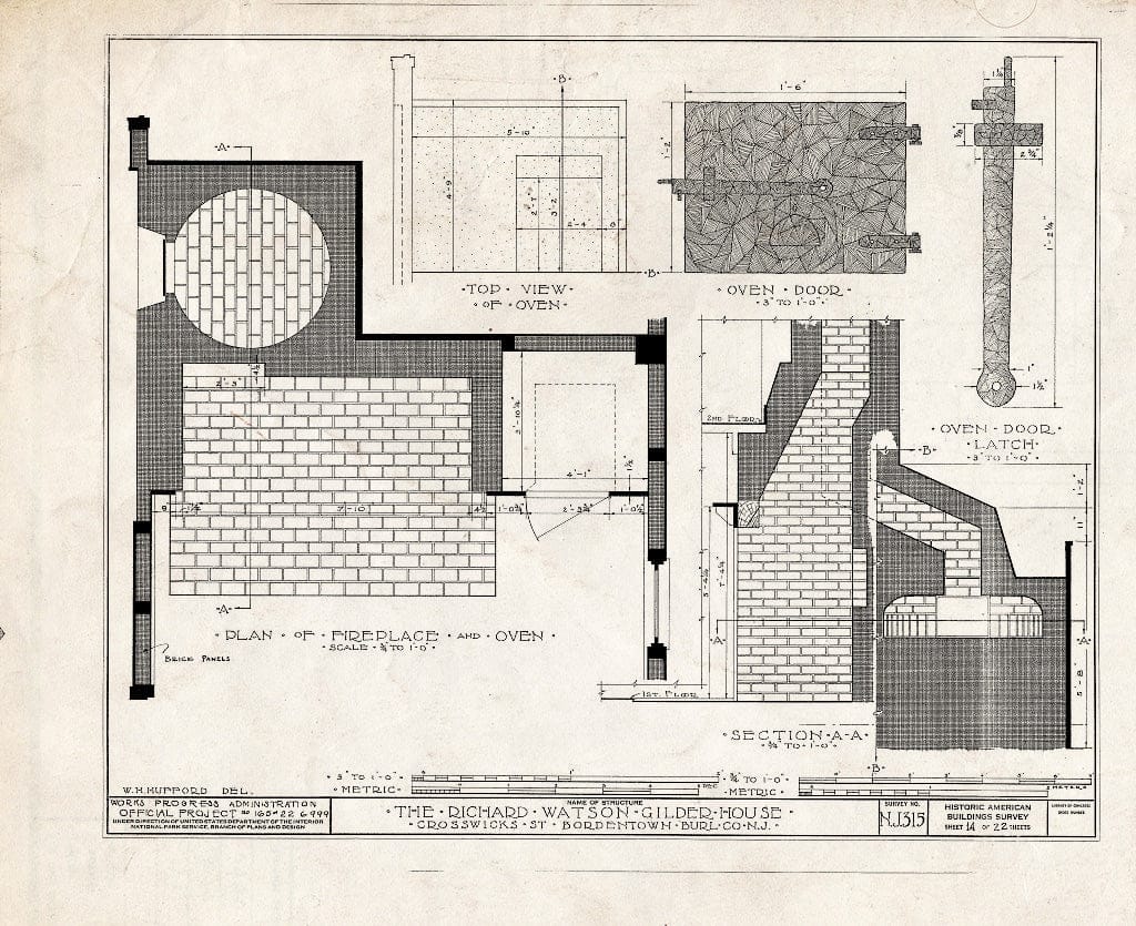 Historic Pictoric : Blueprint HABS NJ,3-Bord,4- (Sheet 14 of 22) - Richard Watson-Gilder House, Bordentown, Burlington County, NJ