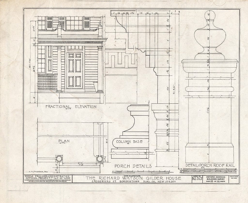 Historic Pictoric : Blueprint HABS NJ,3-Bord,4- (Sheet 19 of 22) - Richard Watson-Gilder House, Bordentown, Burlington County, NJ