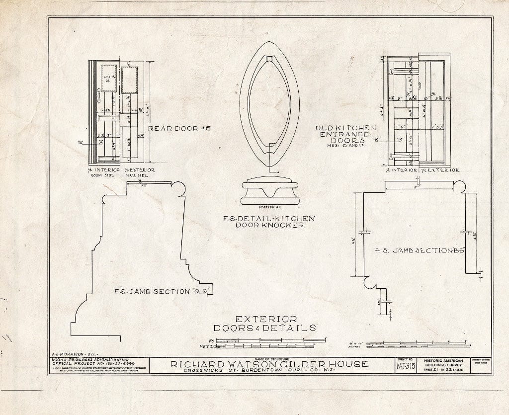 Historic Pictoric : Blueprint HABS NJ,3-Bord,4- (Sheet 21 of 22) - Richard Watson-Gilder House, Bordentown, Burlington County, NJ