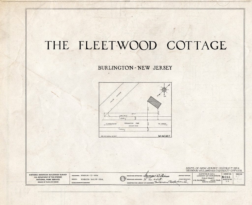 Historic Pictoric : Blueprint HABS NJ,3-BURL,7- (Sheet 0 of 2) - Joseph Fleetwood Cottage, Burlington Pike, Burlington, Burlington County, NJ