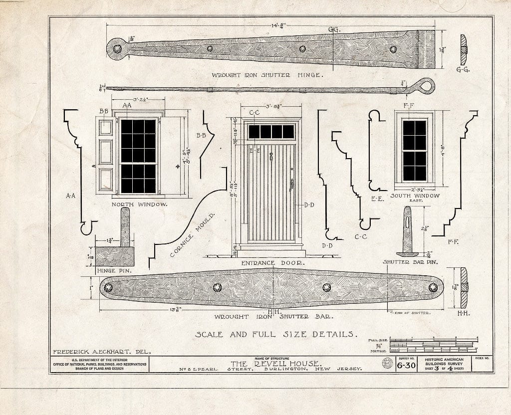 Historic Pictoric : Blueprint HABS NJ,3-BURL,5- (Sheet 3 of 4) - Hutchinson-Revell House, 8 East Pearl Street, Burlington, Burlington County, NJ