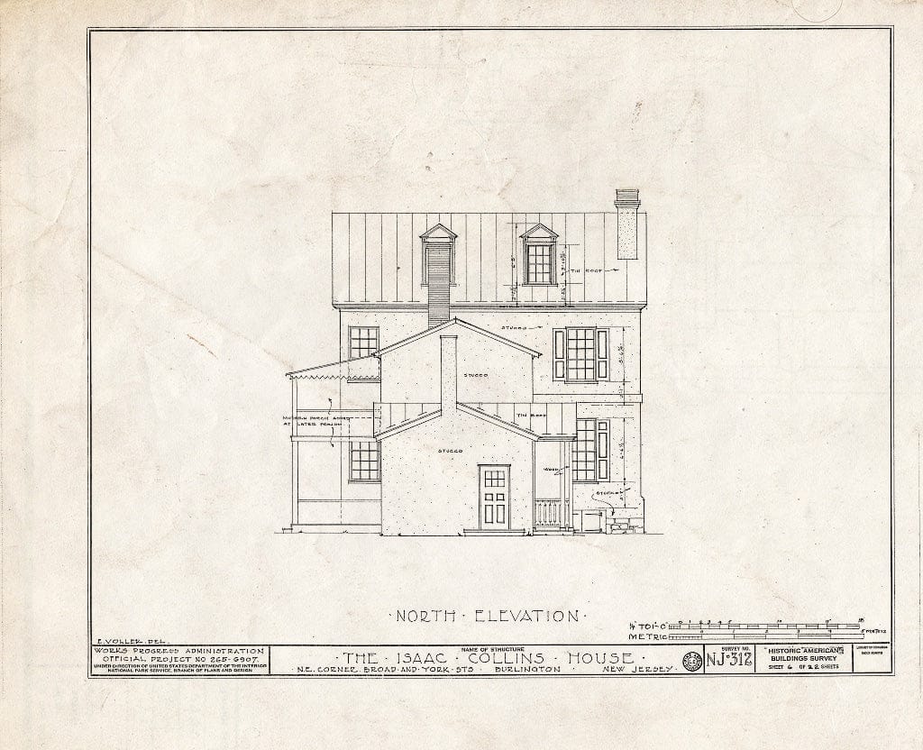 Historic Pictoric : Blueprint HABS NJ,3-BURL,8- (Sheet 6 of 22) - Isaac Neale-Collins House, Broad & York Streets, Burlington, Burlington County, NJ