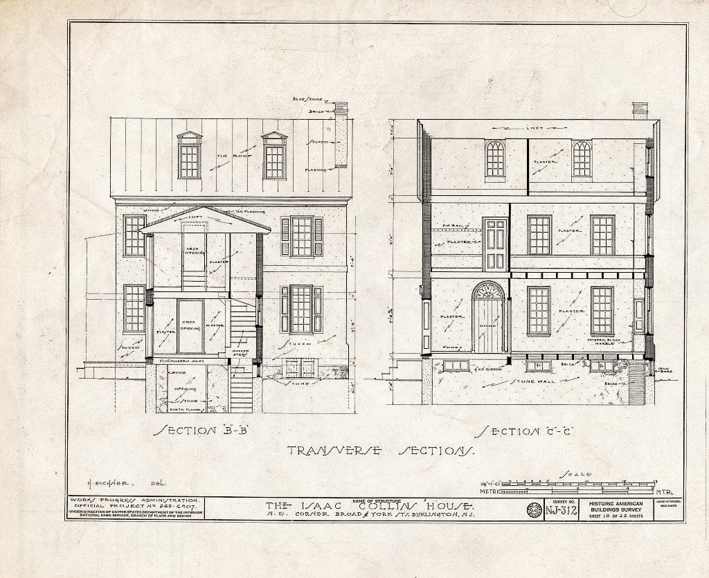 Historic Pictoric : Blueprint HABS NJ,3-BURL,8- (Sheet 10 of 22) - Isaac Neale-Collins House, Broad & York Streets, Burlington, Burlington County, NJ