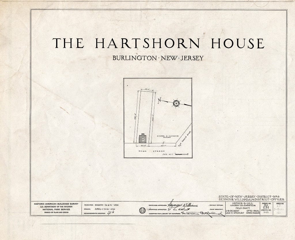 Historic Pictoric : Blueprint HABS NJ,3-BURL,15- (Sheet 0 of 11) - Hartshorn Pearson-How House, 453 High Street, Burlington, Burlington County, NJ