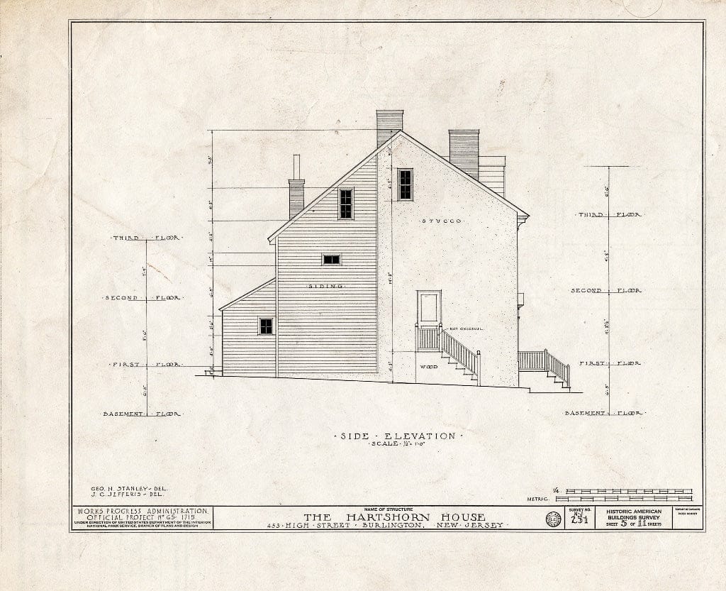 Historic Pictoric : Blueprint HABS NJ,3-BURL,15- (Sheet 5 of 11) - Hartshorn Pearson-How House, 453 High Street, Burlington, Burlington County, NJ