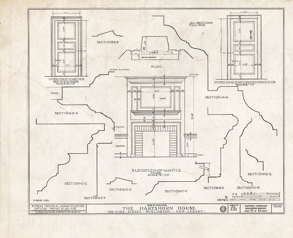 Historic Pictoric : Blueprint HABS NJ,3-BURL,15- (Sheet 9 of 11) - Hartshorn Pearson-How House, 453 High Street, Burlington, Burlington County, NJ
