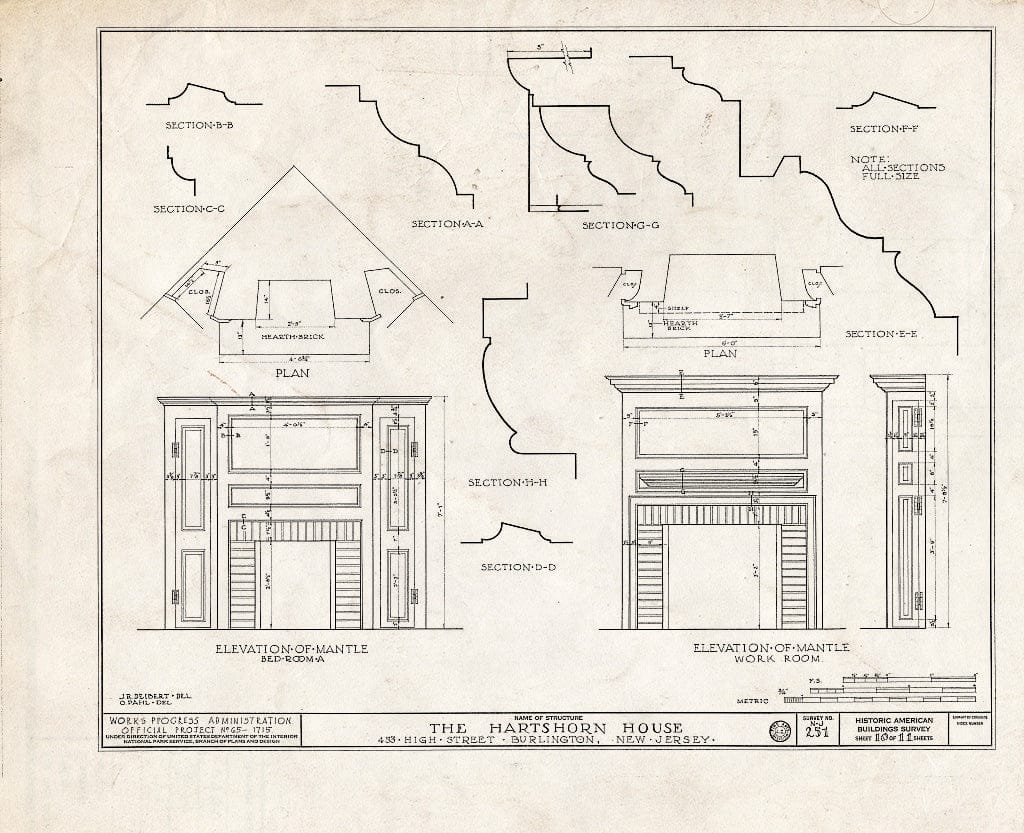 Historic Pictoric : Blueprint HABS NJ,3-BURL,15- (Sheet 10 of 11) - Hartshorn Pearson-How House, 453 High Street, Burlington, Burlington County, NJ