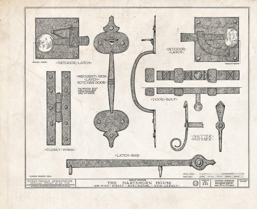 Historic Pictoric : Blueprint HABS NJ,3-BURL,15- (Sheet 11 of 11) - Hartshorn Pearson-How House, 453 High Street, Burlington, Burlington County, NJ