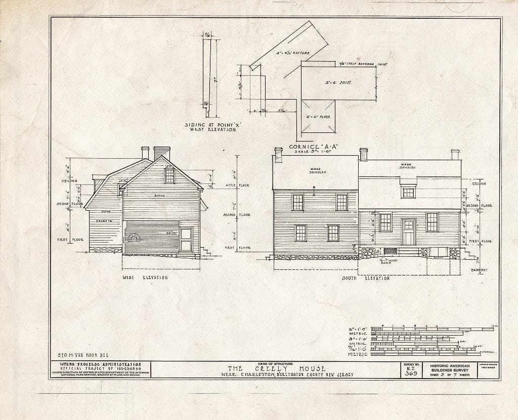 Historic Pictoric : Blueprint HABS NJ,3-Char.V,4- (Sheet 3 of 7) - Rodman-Creely House, Charleston, Burlington County, NJ
