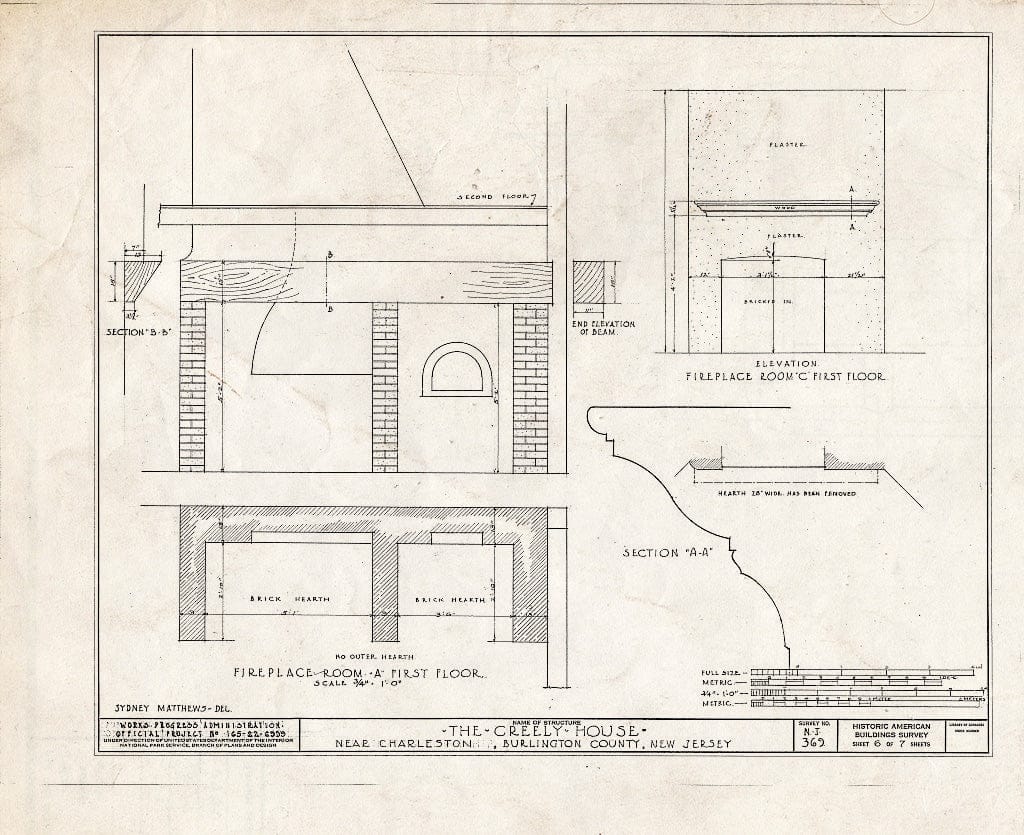 Historic Pictoric : Blueprint HABS NJ,3-Char.V,4- (Sheet 6 of 7) - Rodman-Creely House, Charleston, Burlington County, NJ