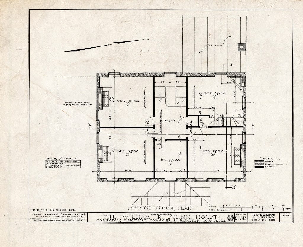 Historic Pictoric : Blueprint HABS NJ,3-COLU,1- (Sheet 3 of 17) - William R. Atkinson-Shinn House, Route 39, Columbus, Burlington County, NJ