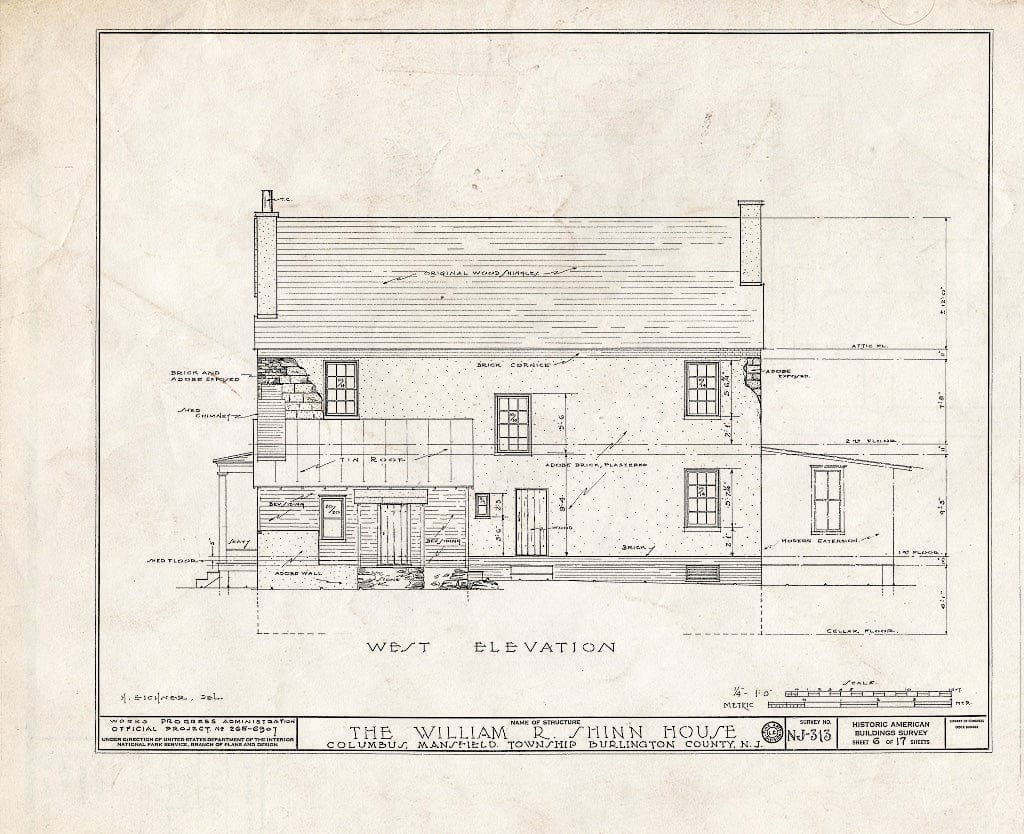 Historic Pictoric : Blueprint HABS NJ,3-COLU,1- (Sheet 6 of 17) - William R. Atkinson-Shinn House, Route 39, Columbus, Burlington County, NJ