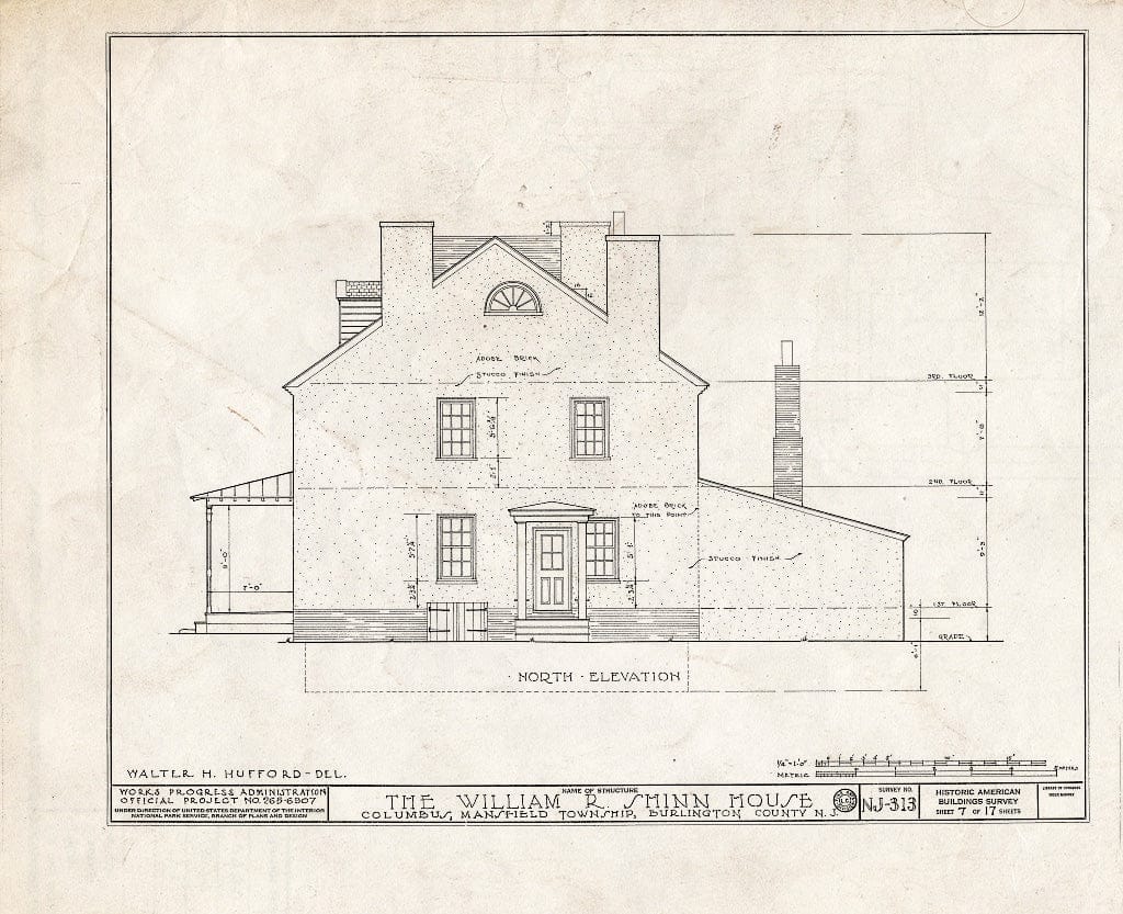 Historic Pictoric : Blueprint HABS NJ,3-COLU,1- (Sheet 7 of 17) - William R. Atkinson-Shinn House, Route 39, Columbus, Burlington County, NJ