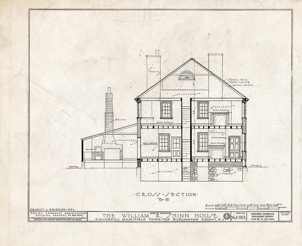 Historic Pictoric : Blueprint HABS NJ,3-COLU,1- (Sheet 10 of 17) - William R. Atkinson-Shinn House, Route 39, Columbus, Burlington County, NJ