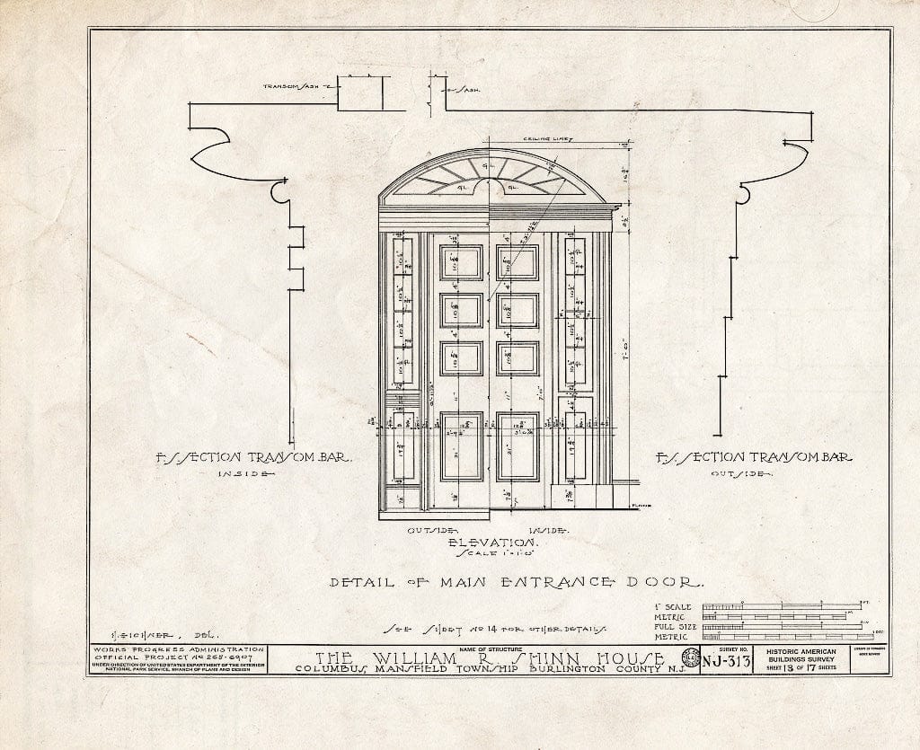 Historic Pictoric : Blueprint HABS NJ,3-COLU,1- (Sheet 13 of 17) - William R. Atkinson-Shinn House, Route 39, Columbus, Burlington County, NJ