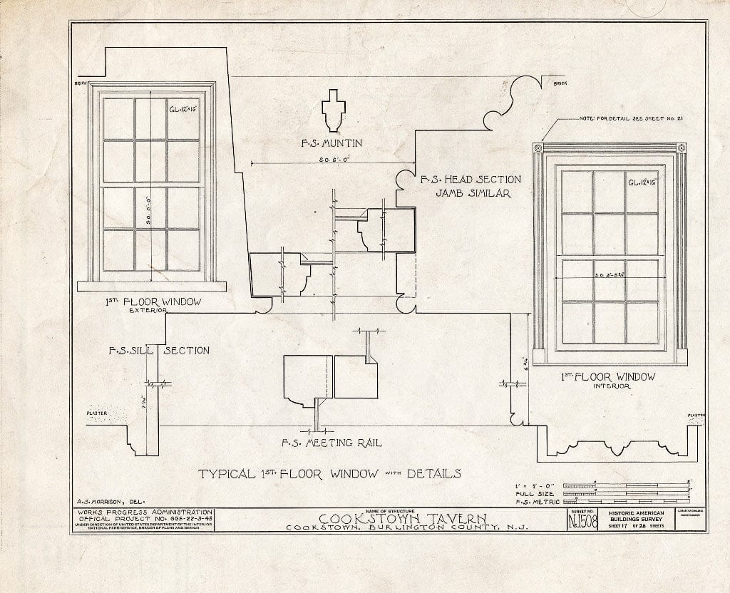 Historic Pictoric : Blueprint HABS NJ,3-Cook,1- (Sheet 17 of 28) - Cookstown Tavern, Main Street & Bunting Bridge Road, Cookstown, Burlington County, NJ