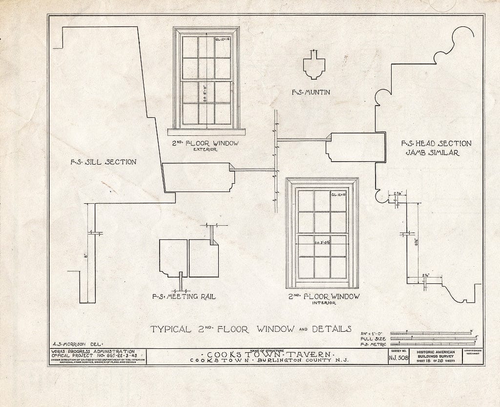 Historic Pictoric : Blueprint HABS NJ,3-Cook,1- (Sheet 18 of 28) - Cookstown Tavern, Main Street & Bunting Bridge Road, Cookstown, Burlington County, NJ