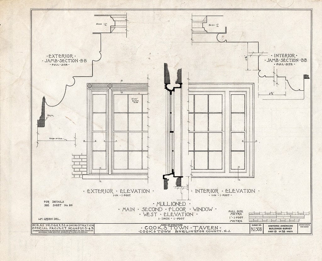 Historic Pictoric : Blueprint HABS NJ,3-Cook,1- (Sheet 19 of 28) - Cookstown Tavern, Main Street & Bunting Bridge Road, Cookstown, Burlington County, NJ