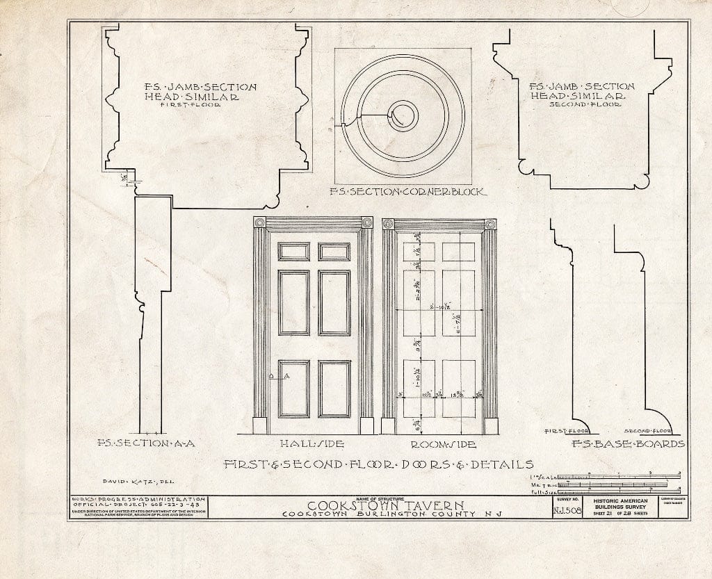Historic Pictoric : Blueprint HABS NJ,3-Cook,1- (Sheet 21 of 28) - Cookstown Tavern, Main Street & Bunting Bridge Road, Cookstown, Burlington County, NJ