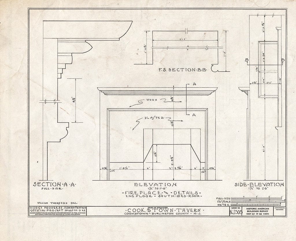 Historic Pictoric : Blueprint HABS NJ,3-Cook,1- (Sheet 25 of 28) - Cookstown Tavern, Main Street & Bunting Bridge Road, Cookstown, Burlington County, NJ