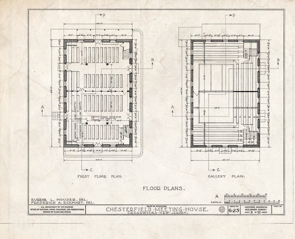 Historic Pictoric : Blueprint HABS NJ,3-CROWI,1- (Sheet 2 of 11) - Chesterfield Friends Meeting House, Front & Church Streets, Crosswicks, Burlington County, NJ