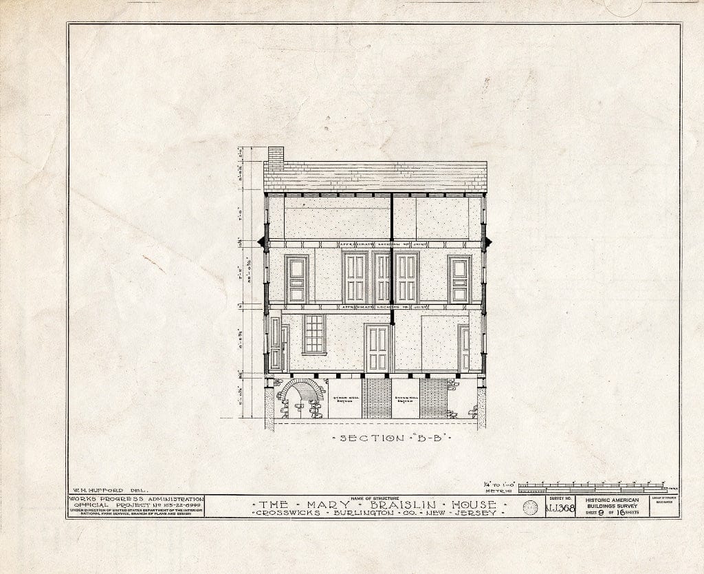Historic Pictoric : Blueprint HABS NJ,3-CROWI,2- (Sheet 9 of 16) - Middletown-Braislin House, Main Street, Crosswicks, Burlington County, NJ