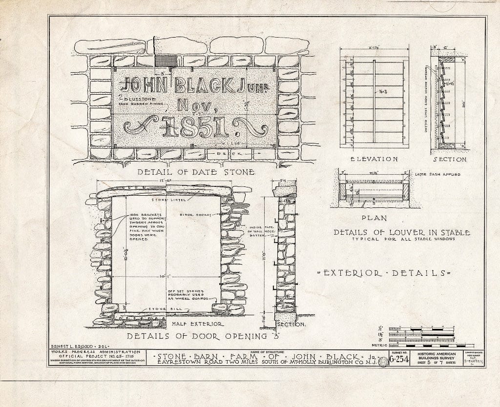 Historic Pictoric : Blueprint HABS NJ,3-EARTO.V,1- (Sheet 5 of 7) - John Black Jr. Barn, Newbold's Corner, Eayrestown, Burlington County, NJ