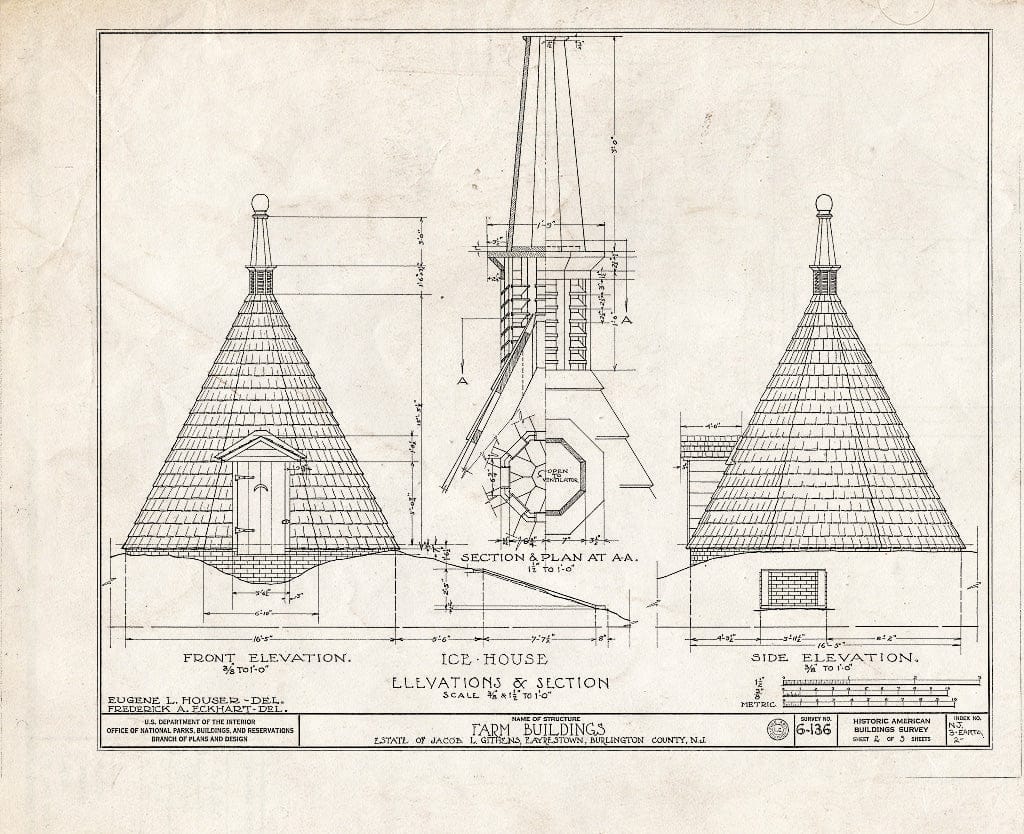 Historic Pictoric : Blueprint HABS NJ,3-EARTO,2- (Sheet 2 of 3) - Eayres-Githens Farm Buildings, Eayrestown, Burlington County, NJ