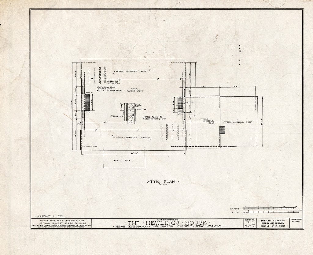 Historic Pictoric : Blueprint HABS NJ,3-EVBO.V,2- (Sheet 4 of 16) - Hewlings House, Mt. Laurel Road, Evesboro, Burlington County, NJ