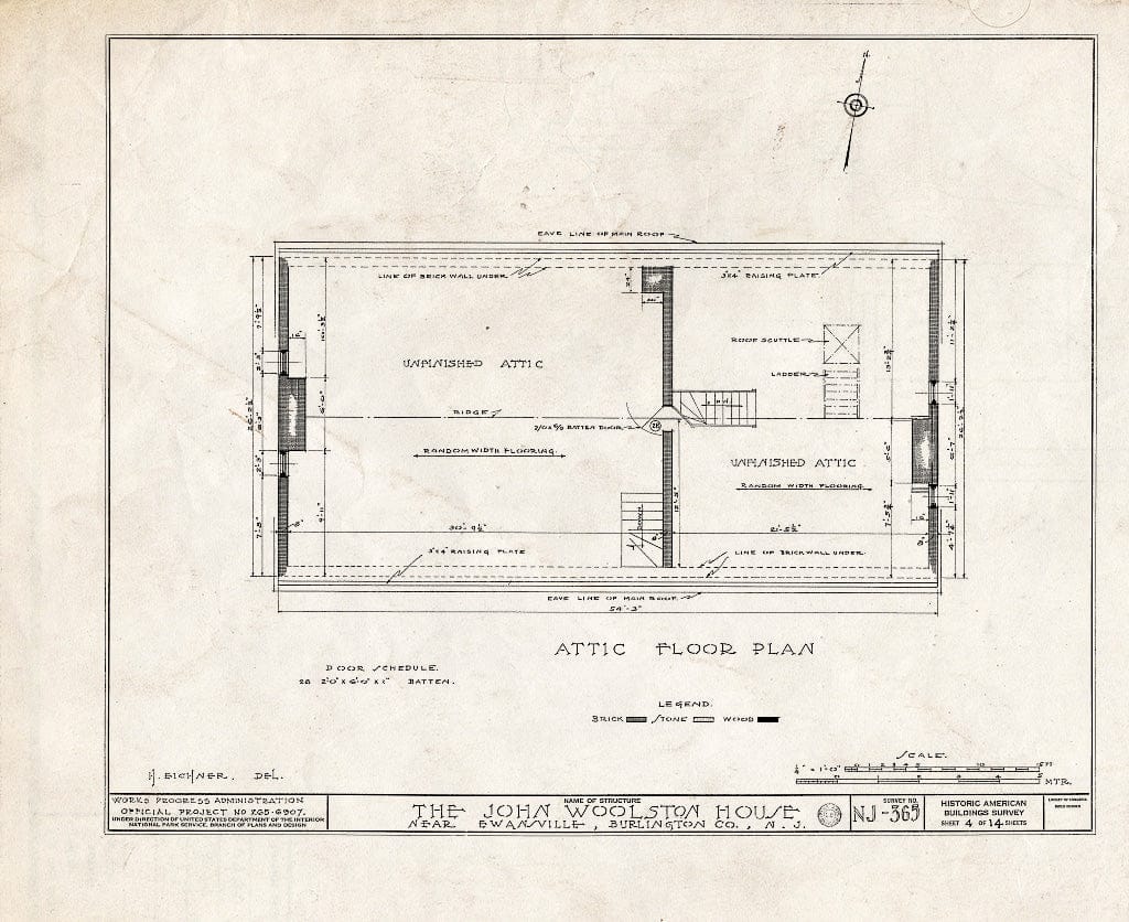 Historic Pictoric : Blueprint HABS NJ,3-EWAV.V,1- (Sheet 4 of 14) - John Woolston House, Route 39, Ewansville, Burlington County, NJ