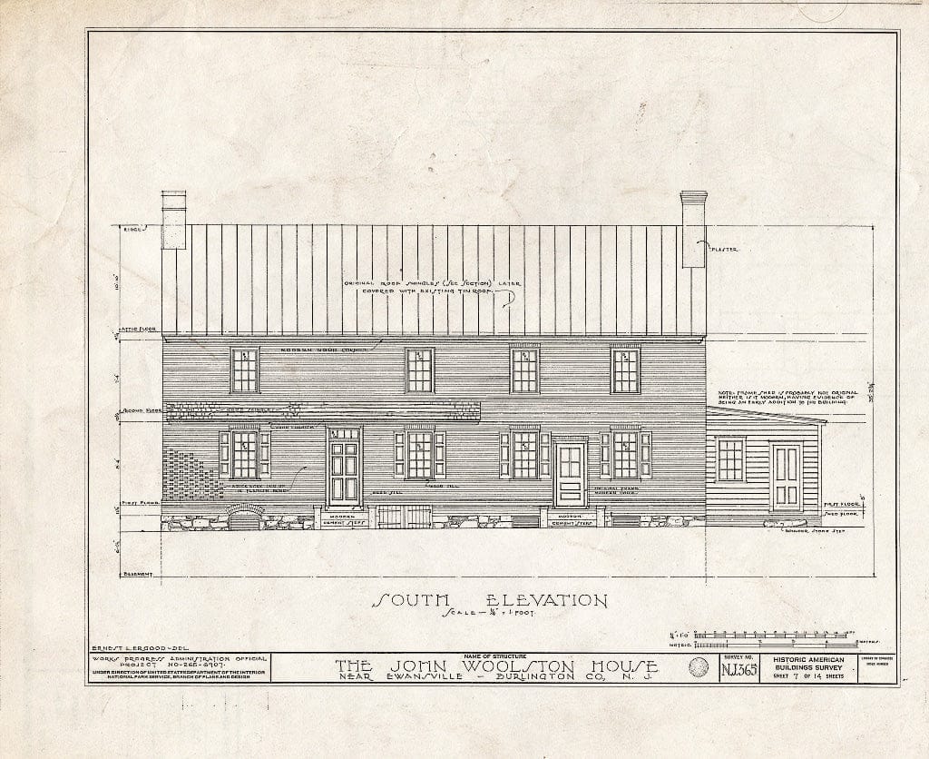 Historic Pictoric : Blueprint HABS NJ,3-EWAV.V,1- (Sheet 7 of 14) - John Woolston House, Route 39, Ewansville, Burlington County, NJ