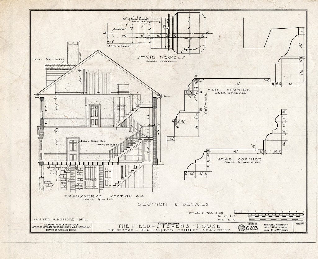Historic Pictoric : Blueprint HABS NJ,3-FIELB,1- (Sheet 9 of 25) - Field-Stevens House, Delaware River, Fieldsboro, Burlington County, NJ