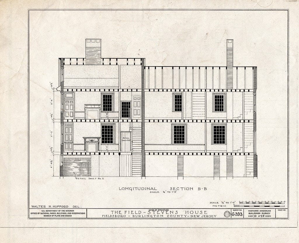 Historic Pictoric : Blueprint HABS NJ,3-FIELB,1- (Sheet 10 of 25) - Field-Stevens House, Delaware River, Fieldsboro, Burlington County, NJ