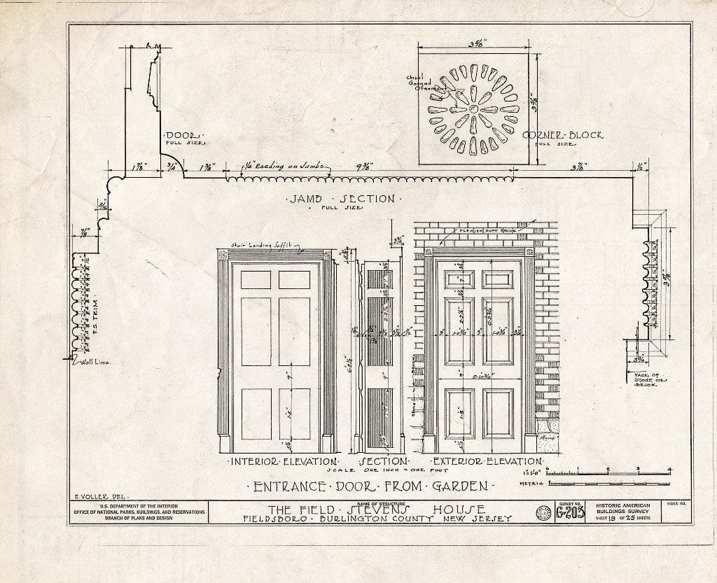 Historic Pictoric : Blueprint HABS NJ,3-FIELB,1- (Sheet 19 of 25) - Field-Stevens House, Delaware River, Fieldsboro, Burlington County, NJ