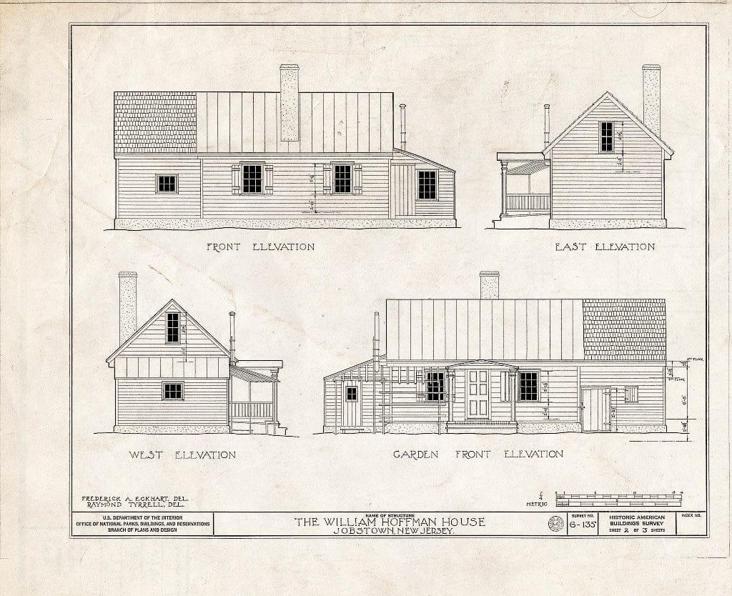 Historic Pictoric : Blueprint HABS NJ,3-JOBTO,1- (Sheet 2 of 3) - Newbold-Hoffman House, Monmouth Road, Jobstown, Burlington County, NJ