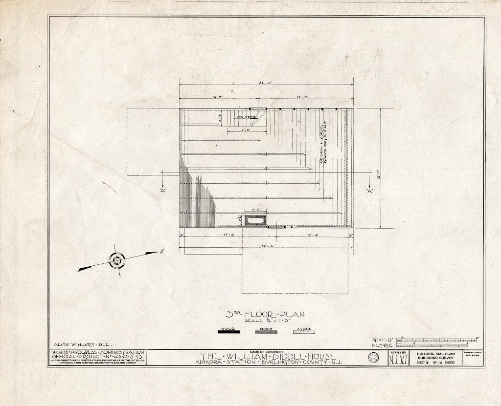 Historic Pictoric : Blueprint HABS NJ,3-Kink,1- (Sheet 4 of 16) - William Biddle House, Kinkora, Burlington County, NJ