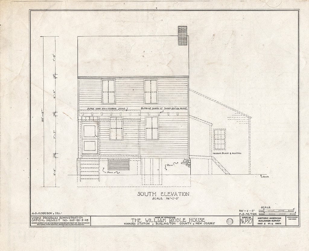 Historic Pictoric : Blueprint HABS NJ,3-Kink,1- (Sheet 5 of 16) - William Biddle House, Kinkora, Burlington County, NJ