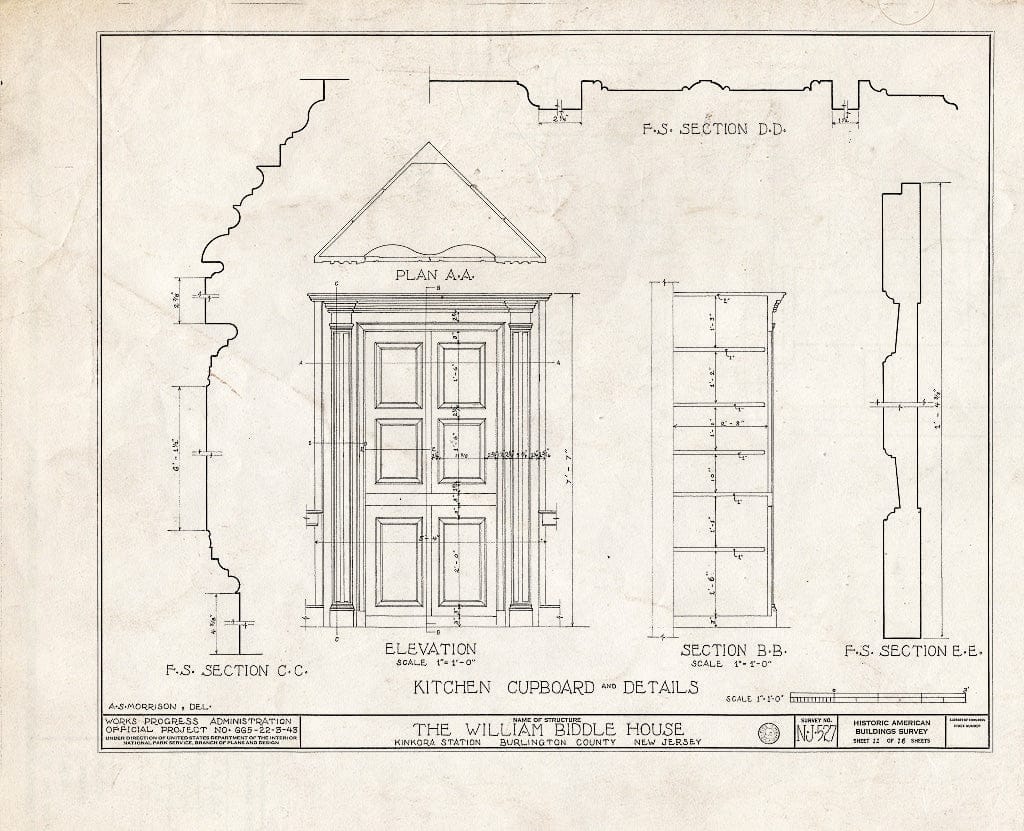 Historic Pictoric : Blueprint HABS NJ,3-Kink,1- (Sheet 11 of 16) - William Biddle House, Kinkora, Burlington County, NJ