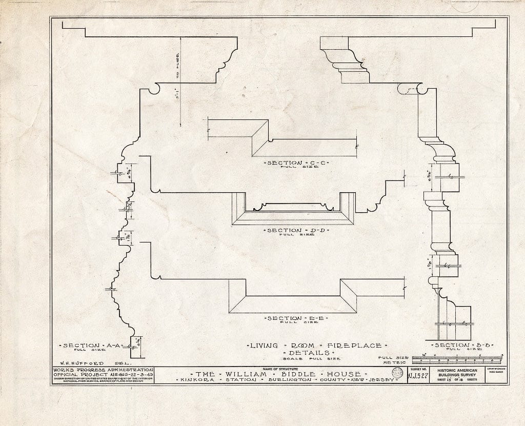 Historic Pictoric : Blueprint HABS NJ,3-Kink,1- (Sheet 13 of 16) - William Biddle House, Kinkora, Burlington County, NJ