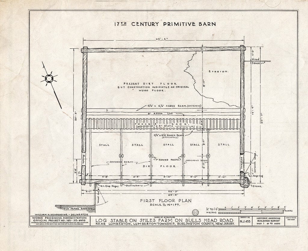 Historic Pictoric : Blueprint HABS NJ,3-LUMTO.V,2A- (Sheet 1 of 10) - Moore-Stiles Farm, Bulls Head Road, Lumberton, Burlington County, NJ