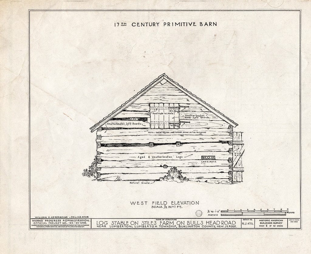 Historic Pictoric : Blueprint HABS NJ,3-LUMTO.V,2A- (Sheet 6 of 10) - Moore-Stiles Farm, Bulls Head Road, Lumberton, Burlington County, NJ